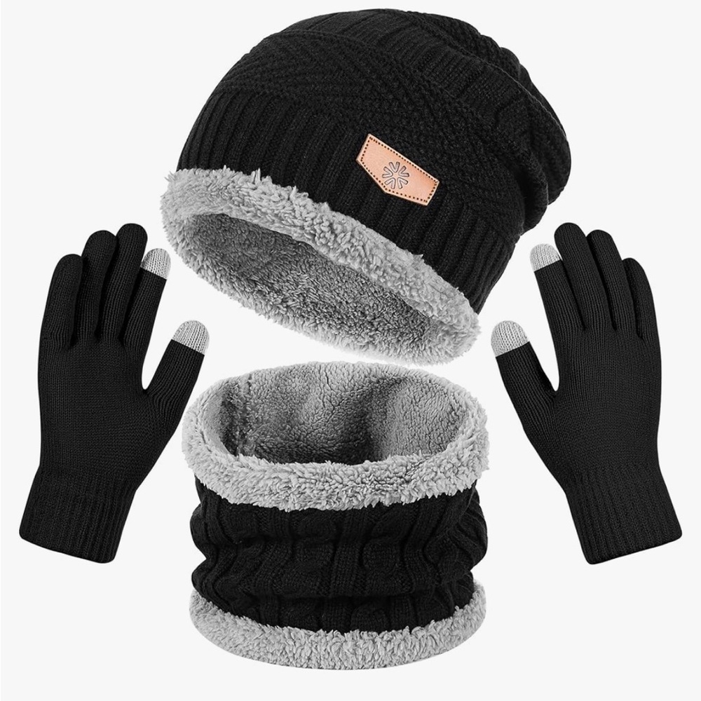 Winter Beanie Hat, Neck Warmer and Gloves Set For Men/Women